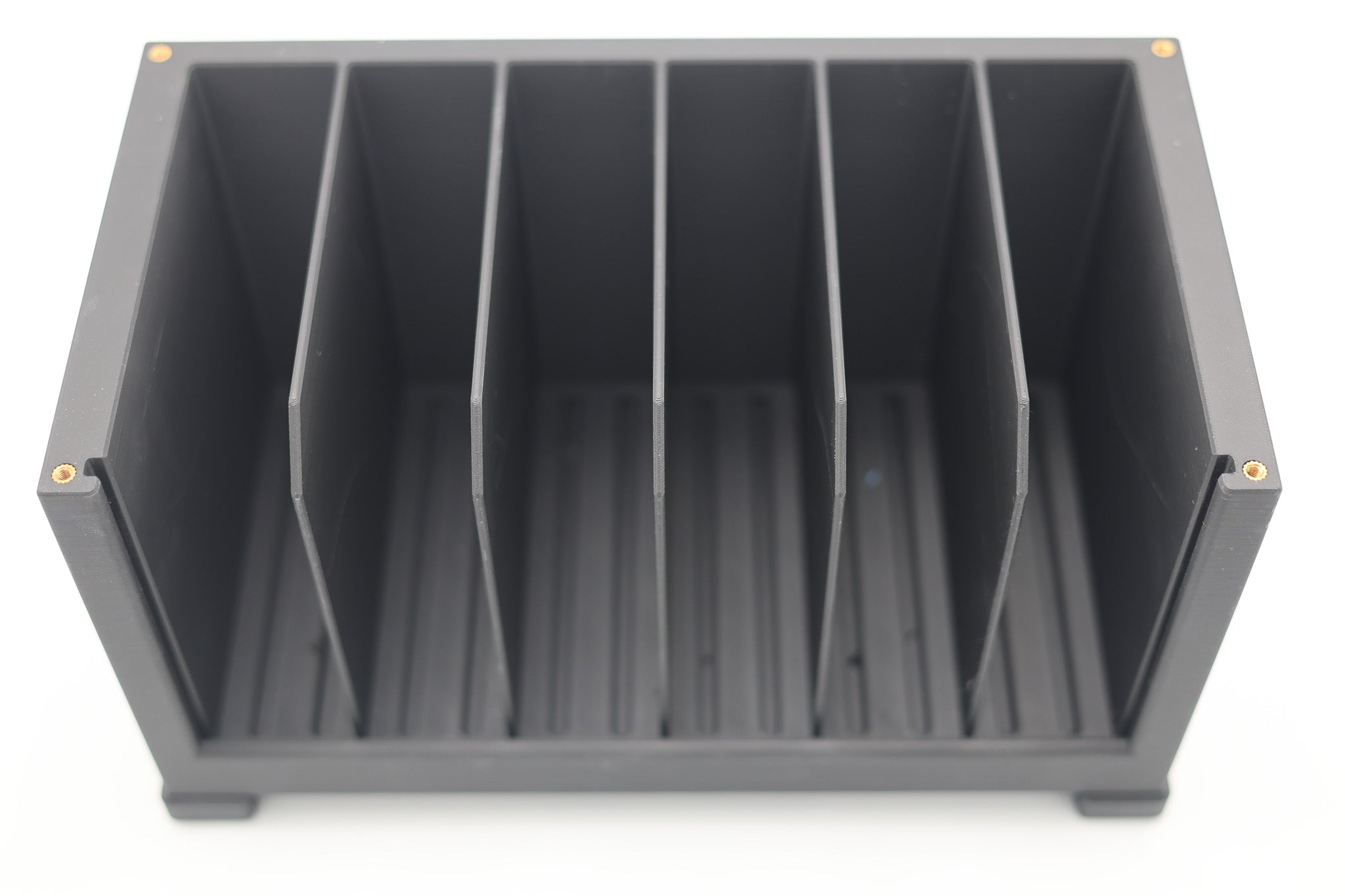 3D printed battery case — empty case showing six cell compartments