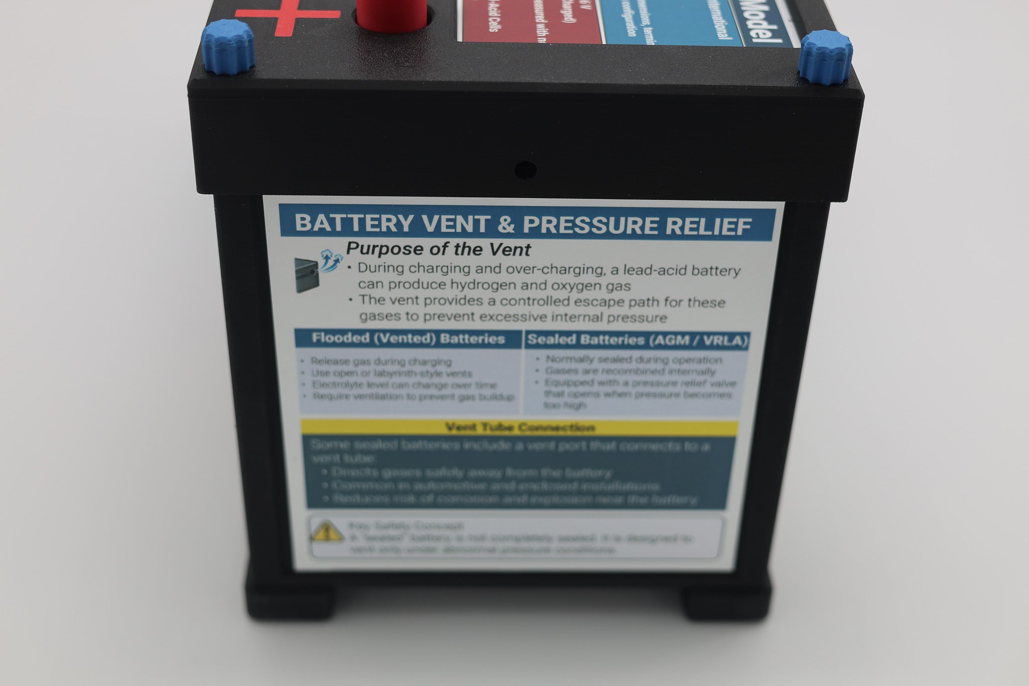 Battery Vent and Pressure Relief label - flooded vs sealed battery comparison